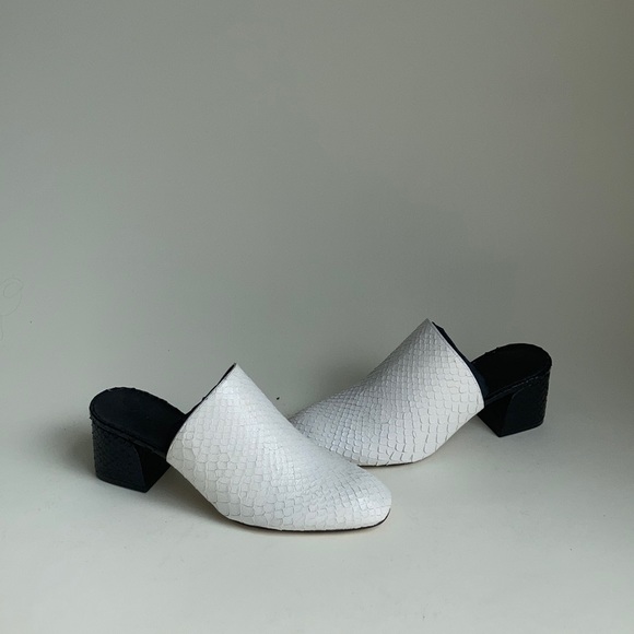 black and white mule shoes